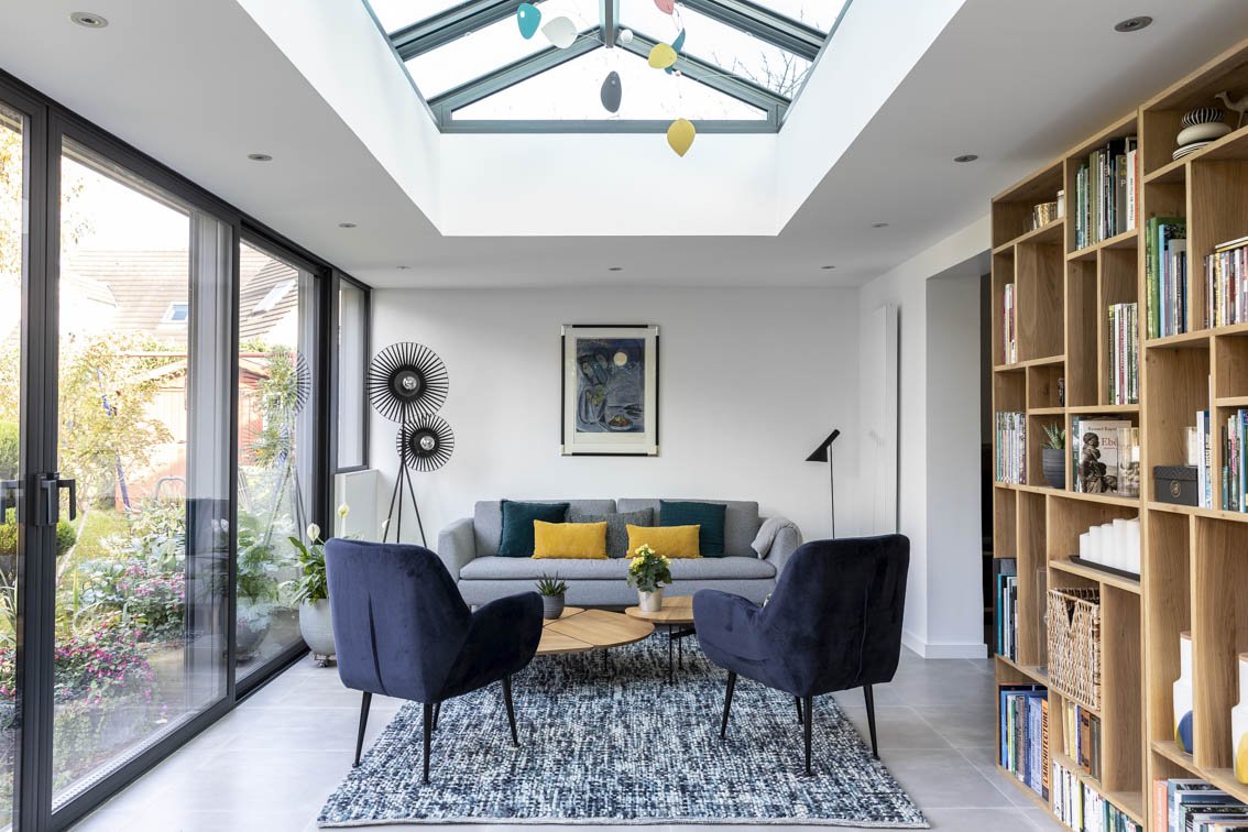 View from the library to the living room, by Christiansen Design, Interior designer in Yvelines and Decorator in Paris, Hauts de Seine, Provence